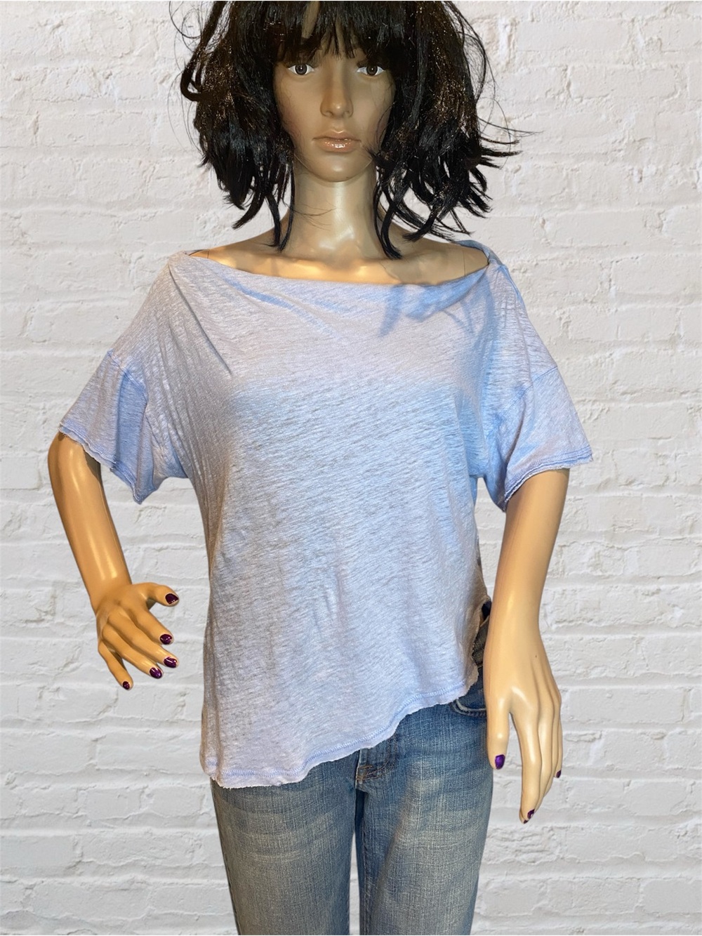 Free People She's So Cool Off-Shoulder Linen Blend Top Shirt Blouse Size XS VGC